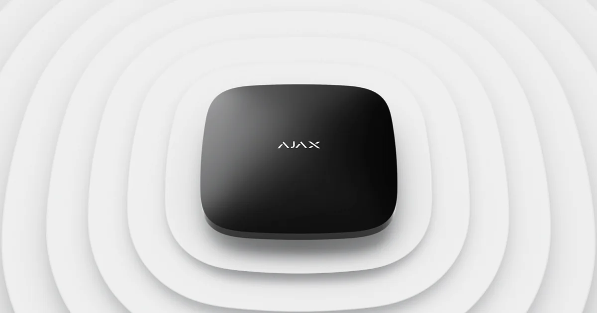 An Ajax Hub control panel in black on a rippled white background