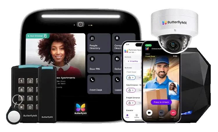 The ButterflyMX product family: video intercom, keypads, fobs, dome camera and the mobile app