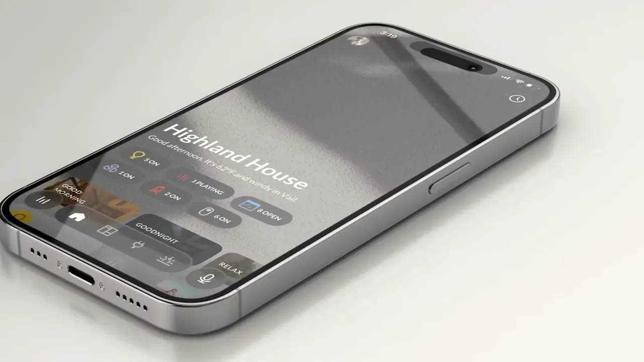 The Josh app running AI X OS, showing rooms, scenes and a lighting slider