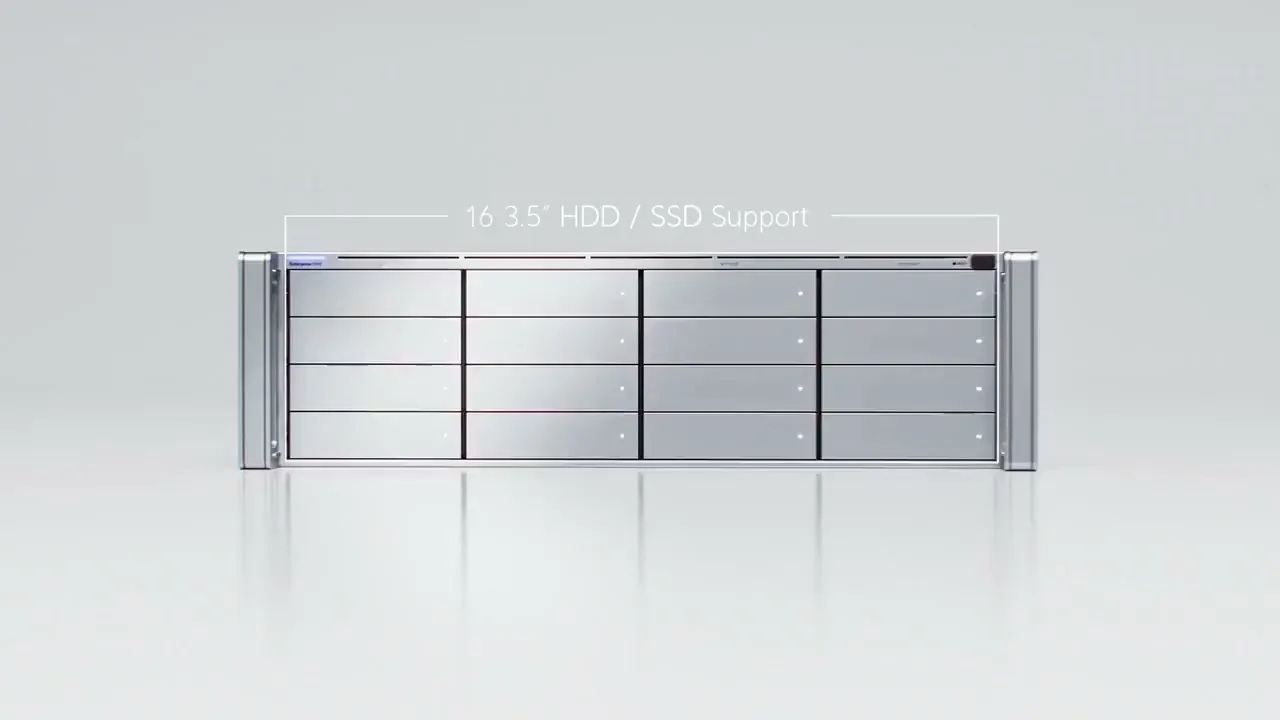 UniFi ENVR recorder, a rack of UniFi hardware and a hot-swap drive tray